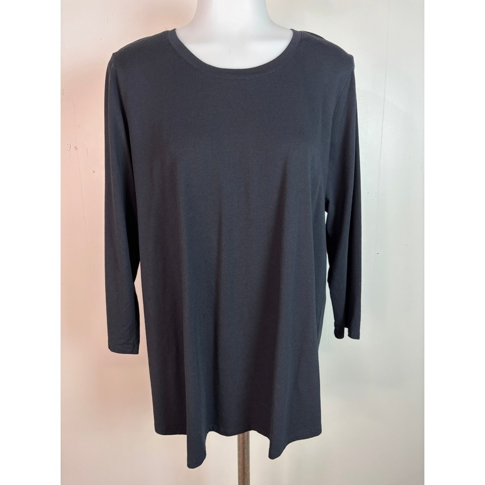 LOGO Lori Goldstein Tee Medium Black Top 3/4‎ Sleeve Cotton Blend T-ShirtWomen